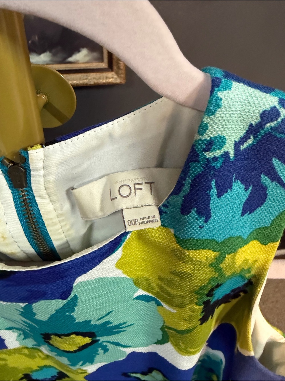 LOFT Blue, Teal & Yellow Floral Sleeveless Dress - Picture 3 of 5